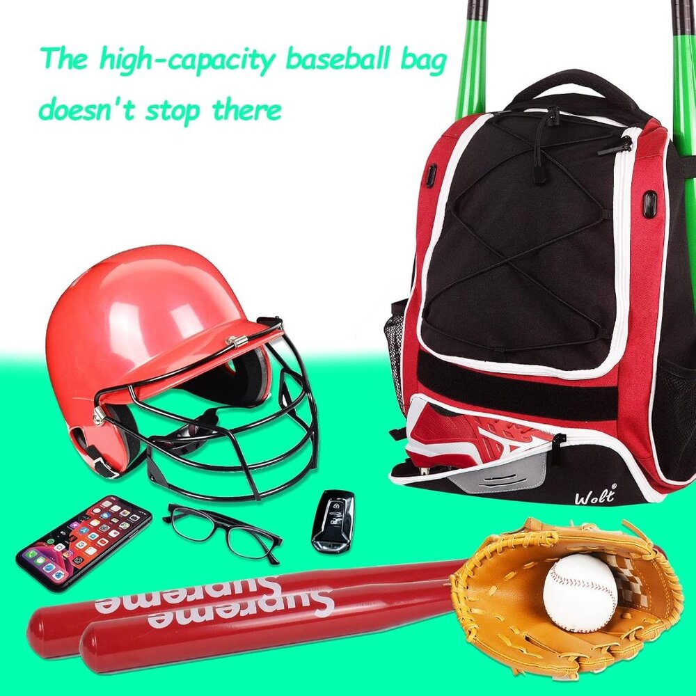 Youth Baseball Bag - Bat Backpack for Baseball, T-Ball & Softball Equipment & Ge - Picture 6 of 7